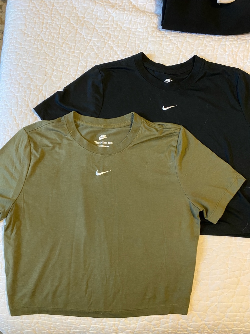 Nike Cropped Tees - Olive & Black with White Swoosh